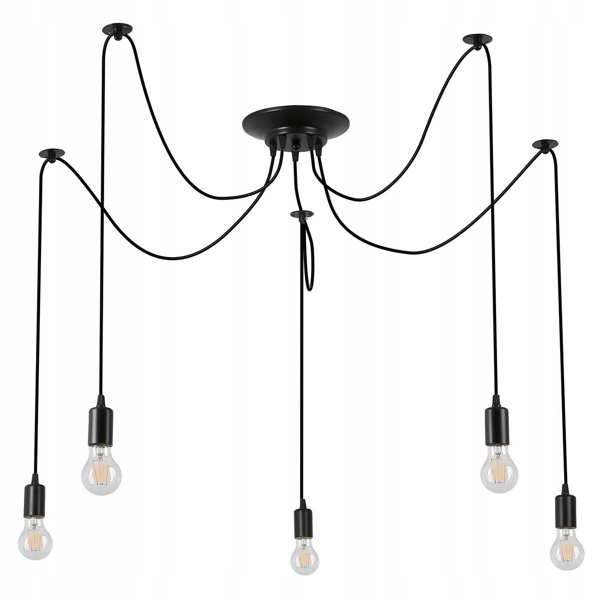Lampa sufitowa wisząca żyrandol LED 5xE27 oprawa LOFT PAJĄK czarna brylant industrialna do salonu kuchni jadalni