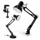 Lampka Biurkowa Kreślarska Szkolna 2w1 CZARNA 1xE27 60W Regulowana Metalowa lampa do czytania nauki i pracy z ruchomym