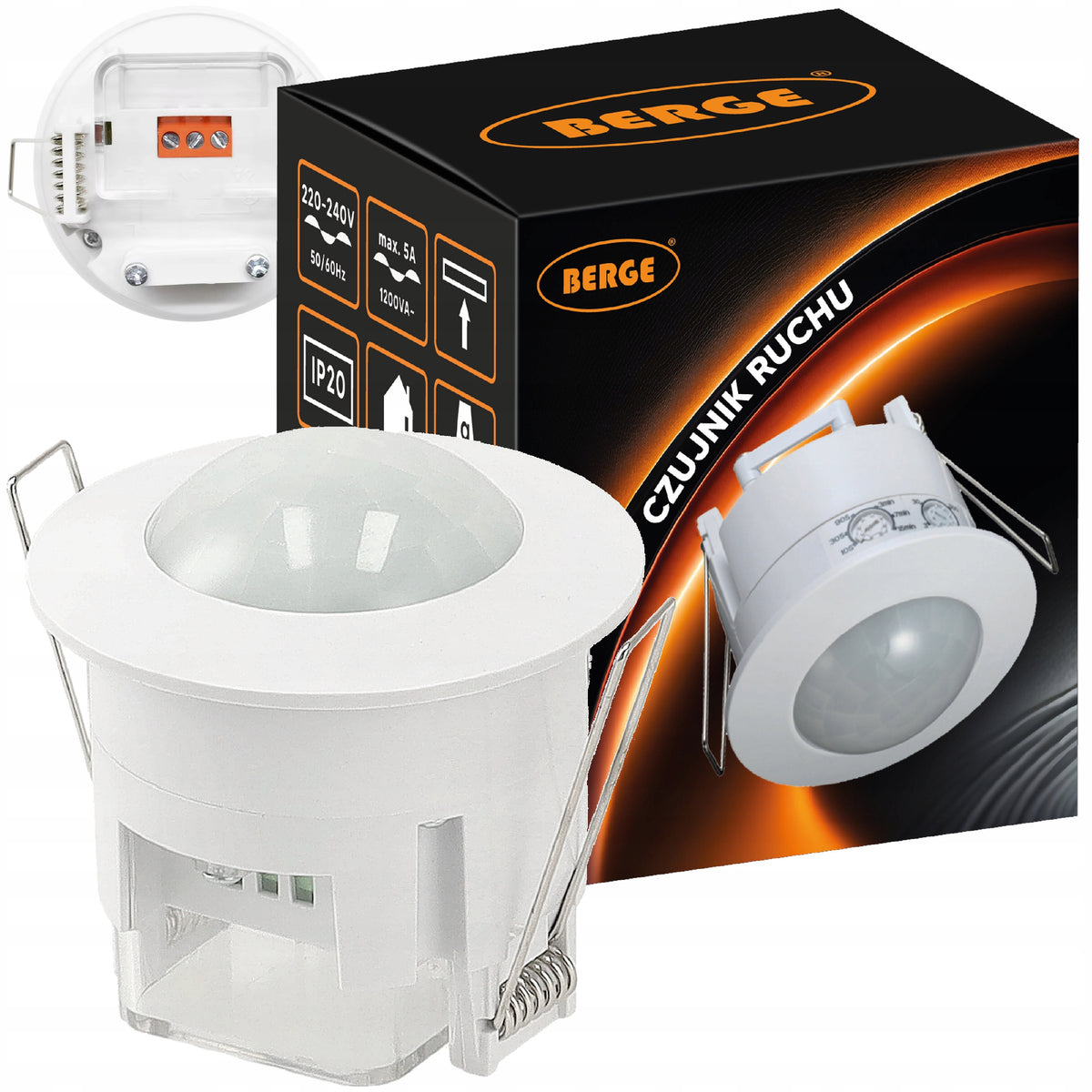 Czujnik Ruchu LED Sufitowy Wpuszczany Na Podczerwień 1200W 230V Regulowany detektor ruchu, automat do lamp i opraw