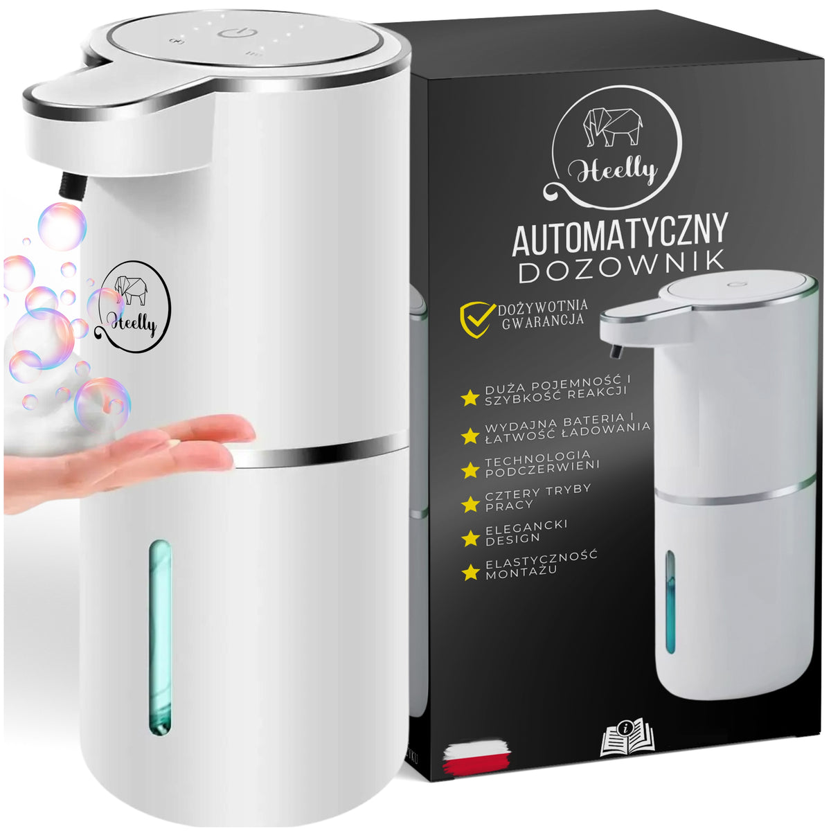 Bezdotykowy automatyczny dozownik do mydła w pianie dyspenser do piany USB podajnik kosmetyku, 400 ml, stojący do