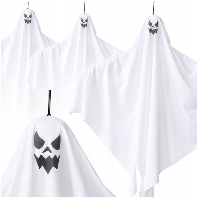 Zestaw 3X duch wiszący biały dekoracja na halloween ozdoba duszek straszna straszydło do zawieszenia 65 cm, impreza tematyczna