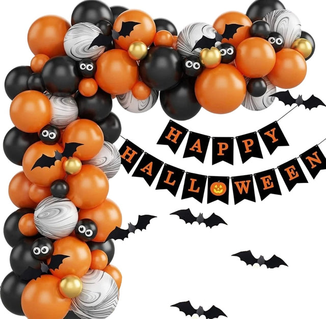 Balony Girlanda Baner Dekoracja Zestaw Ozdób na Halloween 88 elementów na imprezę, przyjęcie tematyczne, mix wzorów, wielokolorowe dodatki