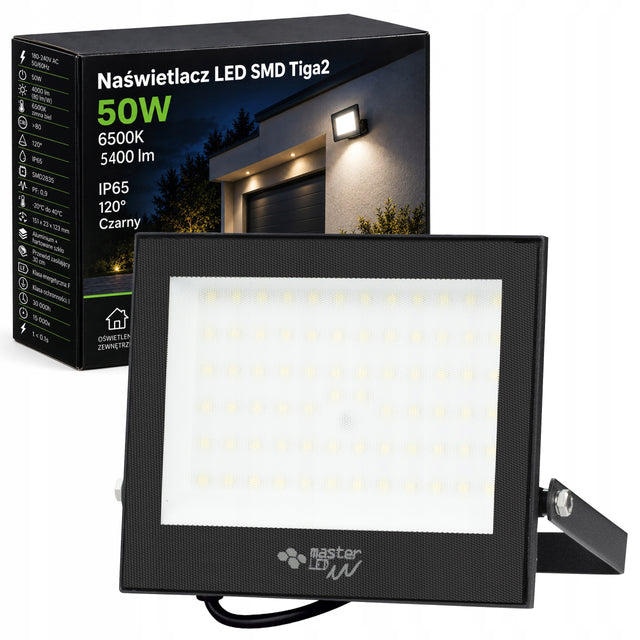 Halogen LED naświetlacz lampa 50W 6500K zewnętrzny IP65 do garażu mocny reflektor oświetlenie podjazdu 4000 lm zimna biel