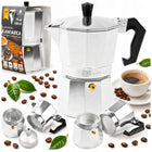 Kawiarka zaparzacz do kawy herbaty 450ml aluminiowa na GAZ 9 filiżanek kafetiera moka, czarna srebrna, można myć w