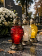 6 x Znicz szklany LA503 26cm, wkład 80g, czas palenia 18h, mix kolorów lampion nagrobny parafinowy na cmentarz