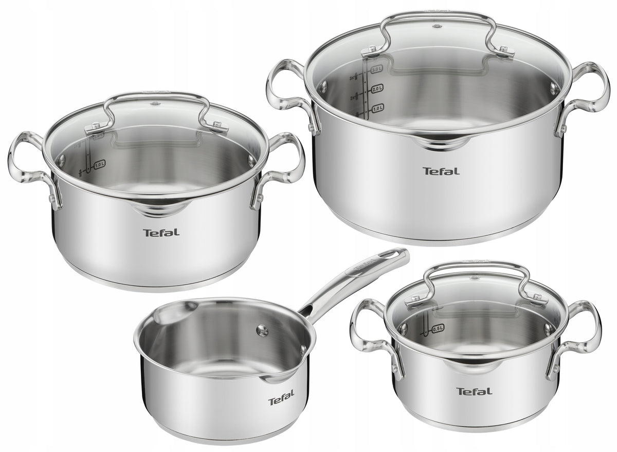 Zestaw garnków ze stali nierdzewnej TEFAL Duetto+ 7el G719S735 na indukcje srebrny stal nierdzewna
