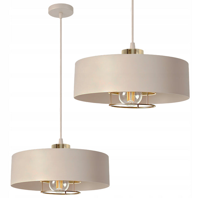 Lampa Sufitowa Oprawa Wisząca E27 Żyrandol Kaszmirowa Złota 30cm do salonu, sypialni i jadalni, beżowy klosz, 1 punkt światła, wysokość 80 cm