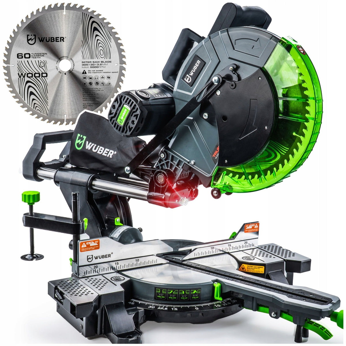 Piła ukosowa z posuwem ukośnica do drewna 2000W + laser + tarcza 305mm 60T do cięcia desek i belek, elektryczna