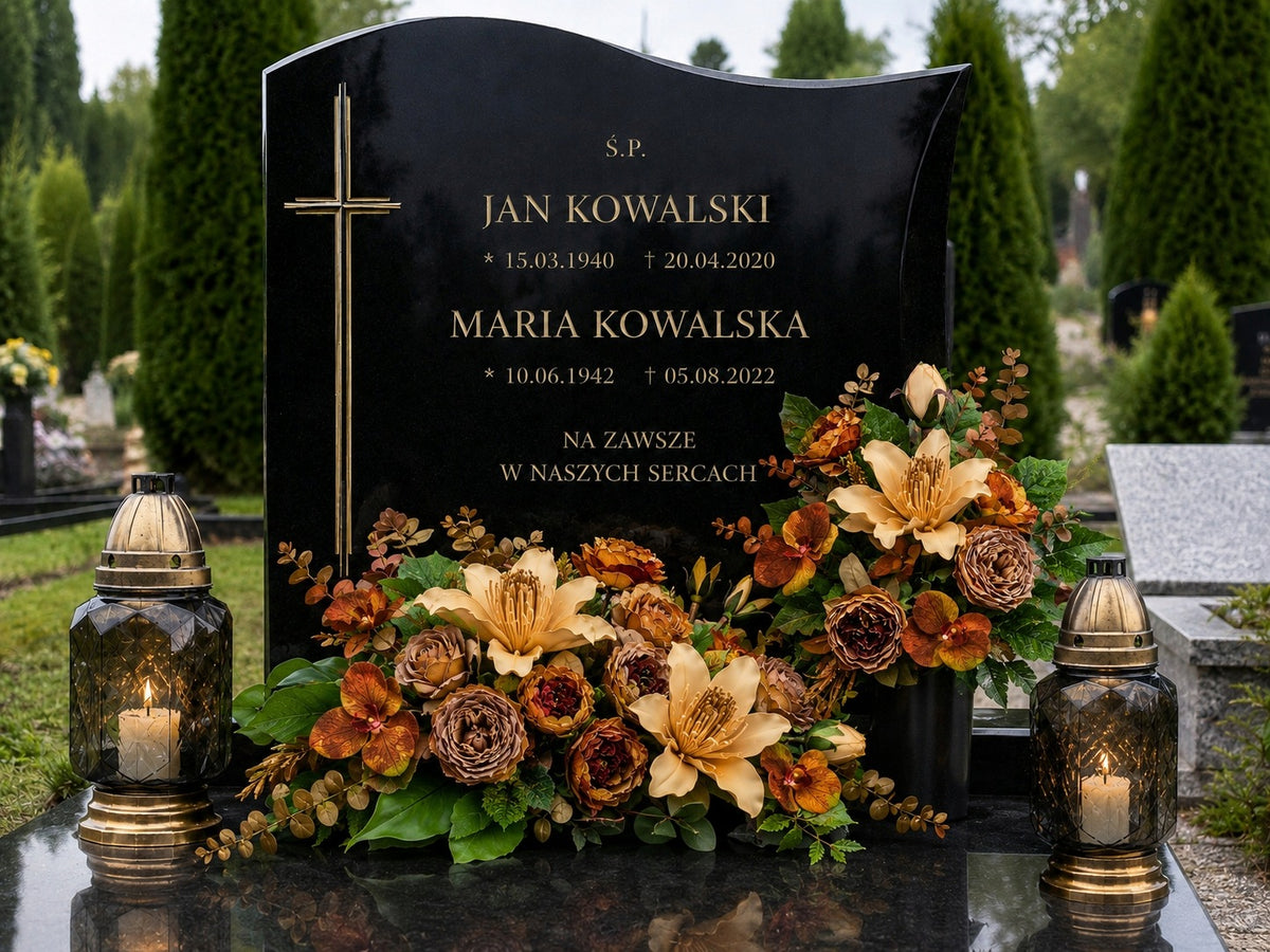 Stroik na Grób XL Komplet Wiązanka + Bukiet do Flakonu na Grób MISA M-BRĄZ kompozycja kwiatowa cmentarna Wszystkich