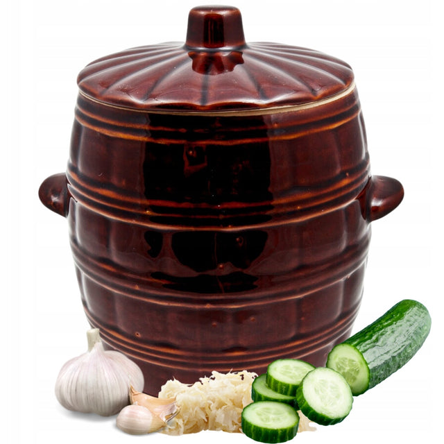 Beczka do kiszenia kapusty ogórków garnek kamionka na smalec 5l naczynie ceramiczne do fermentacji warzyw, brązowe, szerokość 19 cm