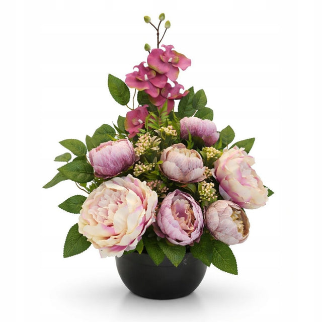 Strok Kwiaty na Cmentarz grób Kompozycja kwiatowa Rękodzieło peonie Piwonie dekoracja nagrobna, ozdoba na pomnik, wiązanka 38 cm