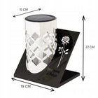 Znicz solarny LED duży szklany srebrny metalowy nagrobny ledowy 22cm lampion cmentarny, dekoracja grobu, oświetlenie na