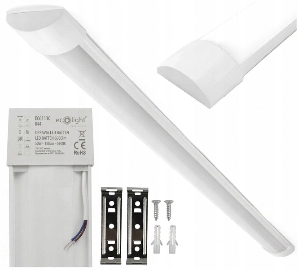 Lampa Sufitowa LED Oprawa Warsztatowa do Garażu 150cm 50W Zimna 6000lm IP20 oświetlenie liniowe natynkowe do