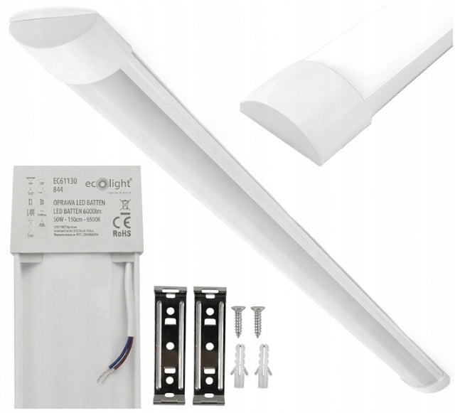 Lampa Sufitowa LED Oprawa Warsztatowa do Garażu 150cm 50W Zimna 6000lm IP20 oświetlenie liniowe natynkowe do pomieszczeń technicznych