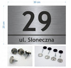 Tablica tabliczka adresowa numer domu aluminiowa + Wkręty, zaślepki szyld na elewację, oznaczenie budynku, srebrny