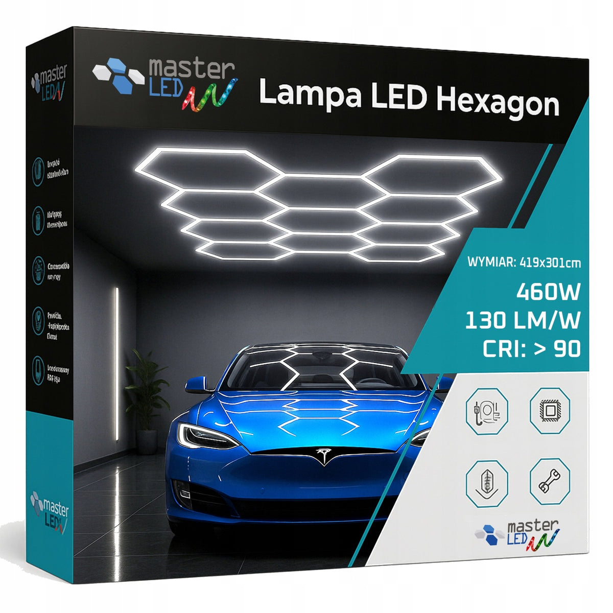 Hexagon Lampa LED 419x301 cm XXL Sufitowa Panel Oświetlenie Do Garażu plafon geometryczny, oprawa warsztatowa, zimna