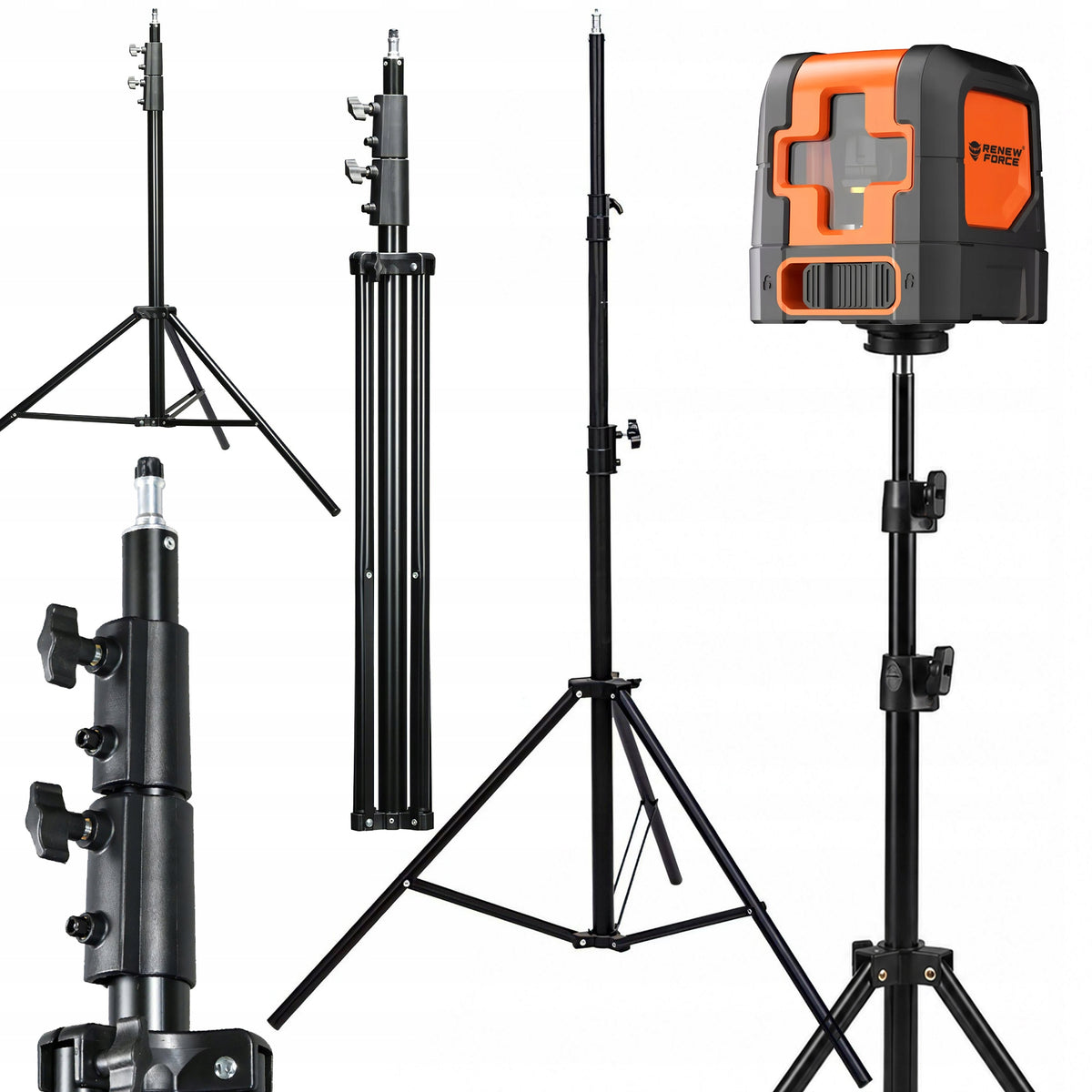Statyw poziomicy laserowej do lasera trójnóg tripod gwint 1/4" cala 360 stojak uniwersalny rozkładany aparat mikrofon