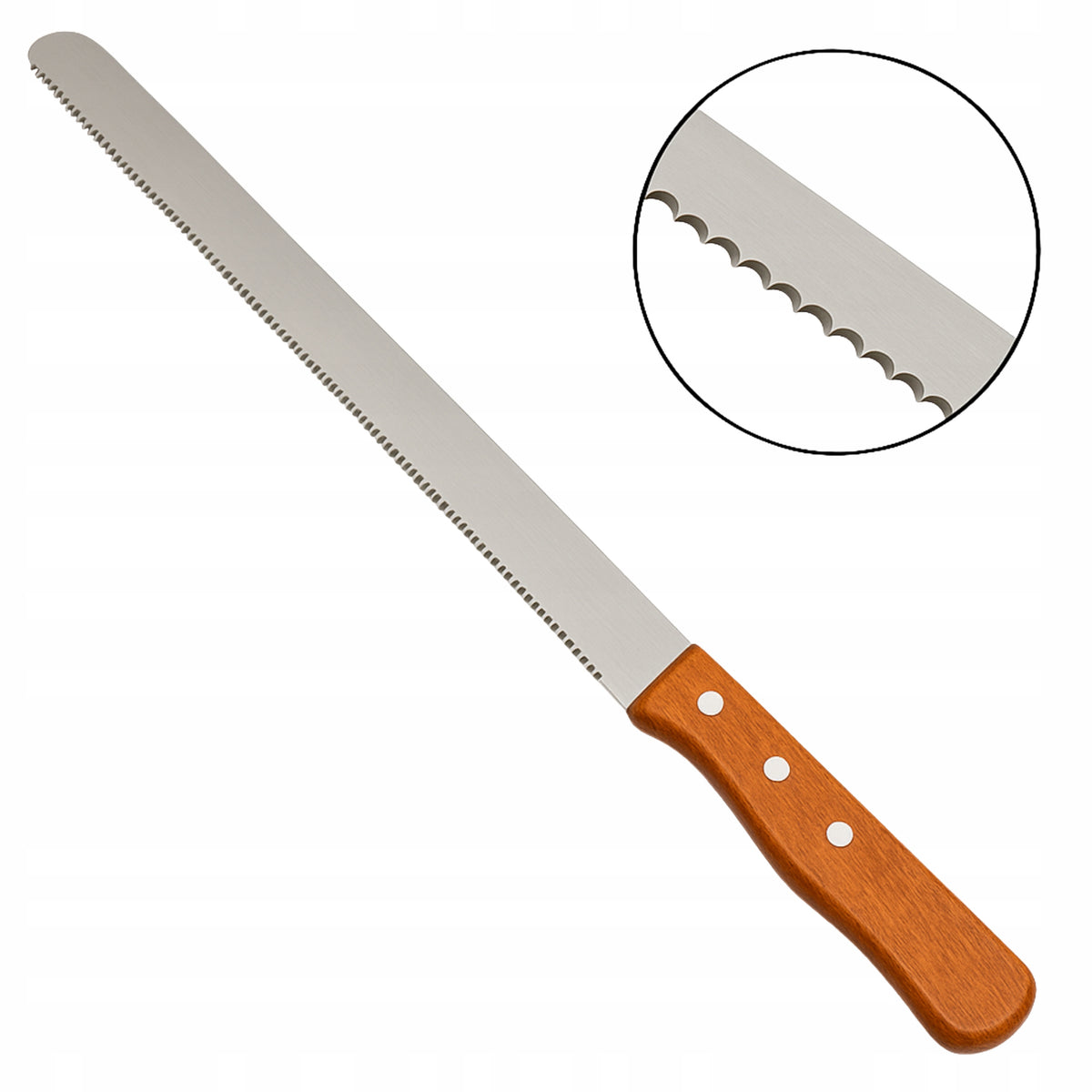 Nóż cukierniczy kuchenny do cięcia biszkoptu długi ząbki uniwersalny 47cm krajacz tortów, stalowe ostrze 34,5 cm