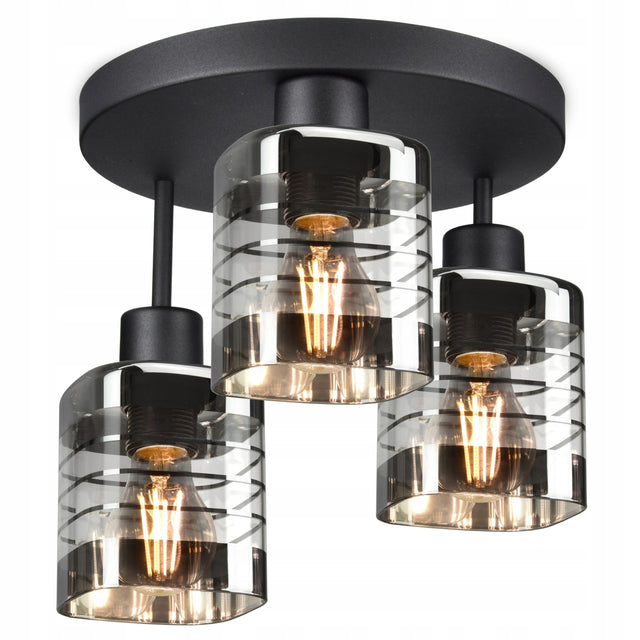 Szklana lampa wisząca sufitowa żyrandol plafon LED czarna 3-punktowa 3xE27 do salonu jadalni kuchni wysokość 28 cm maks. 60 w na żarówkę