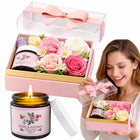 Flower Box kwiaty mydlane + świeca zapachowa w pudełku prezent różowy dekoracja wnętrza, kompozycja ozdobna, upominek