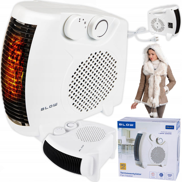 Mocny termowentylator elektryczny 2000W piecyk farelka grzejnik termostat biały