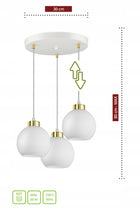 Lampa Wisząca Sufitowa Żyrandol Biała Szklane Kule White Glass EZ3 LED E27 3 punkty świetlne do salonu i jadalni, 60 w