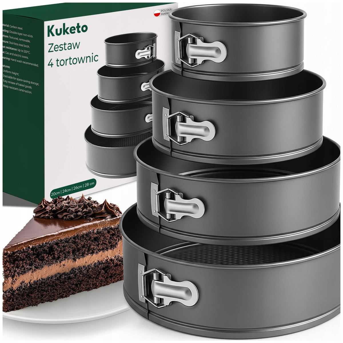 4x tortownica okrągła forma blacha rant do pieczenia non-stick 20/24/26/28 zestaw do ciast, wyjmowane dno, metalowe