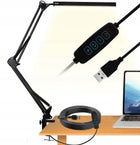 LAMPKA BIURKOWA NA BIURKO NOCNA LED KREŚLARSKA SZKOLNA REGULOWANA PILOT USB z klipsem, ściemniana, czarna, zasilanie