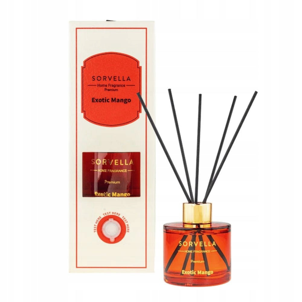 Zapach Domowy dyfuzor Sorvella Exotic Mango 120 ml Odświeżacz powietrza z patyczkami, aromatyzer do wnętrz, do salonu i