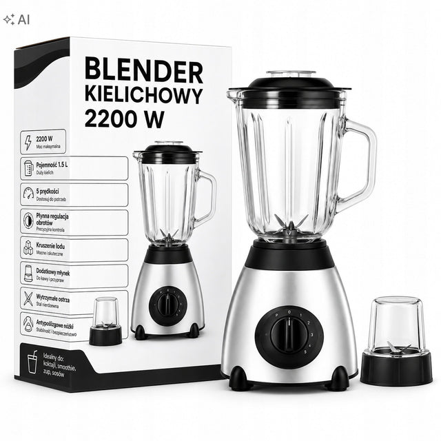 Blender kielichowy kuchenny do smoothie owoców zup koktajli lodu 2200W 1,5l