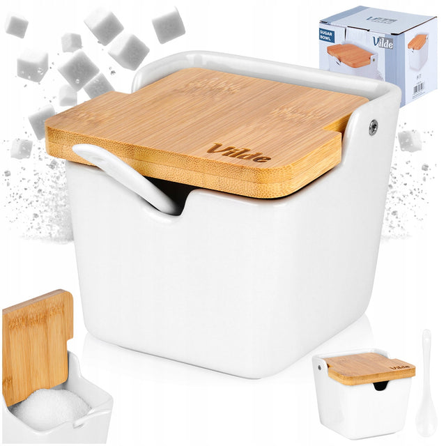 Cukierniczka ceramiczna pojemnik kuchenny do przechowywania cukru na cukier biała kwadratowa cukiernica 250 ml
