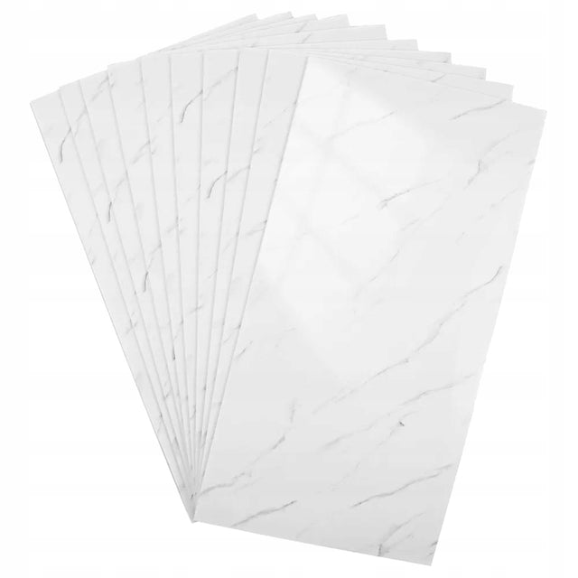 10X panele ścienne samoprzylepne tapeta płytka marmur biały PVC 30X60CM okładzina dekoracyjna do wnętrz połysk gładka grubość 3 mm