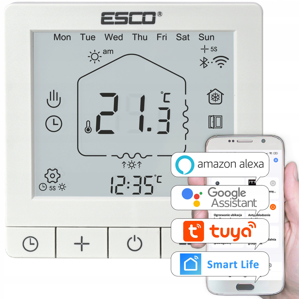 Esco TC-720 wifi tuya biały regulator termostat do kotła programator kc381 sterownik ogrzewania, kontrola temperatury