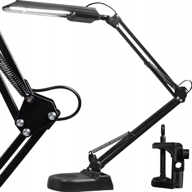 Lampa kreślarska biurkowa do pracy szkoły 3 barwy LED regulowana mocna oświetlenie stanowiska, czytanie, rysowanie, biała, 87 cm, 5 w, zasilanie