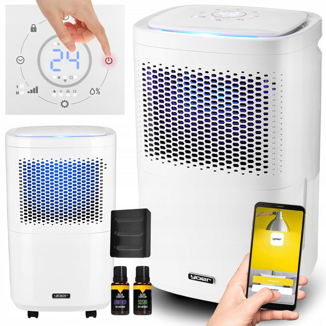 Osuszacz powietrza Yoer automatyczny 12L/24h 40m2 +timer +Suszenie prania 210 w
