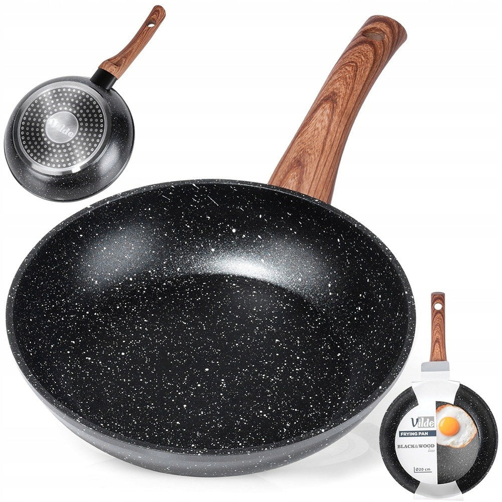 Patelnia granitowa do smażenia duszenia vilde 20 cm na gaz indukcje kuchenka ceramiczna elektryczna, uchwyty
