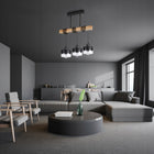 Lampa sufitowa wisząca żyrandol LED 3x E27 oprawa loft drewno szklana czarna do salonu jadalni kuchni, 3 punkty, do 50