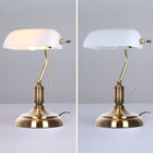 LAMPKA BANKIERSKA BIURKOWA VINTAGE NOCNA BIAŁY SZKLANY ABAŻUR RETRO E27 oświetlenie do gabinetu, 27 cm, wys. 37 cm, 40