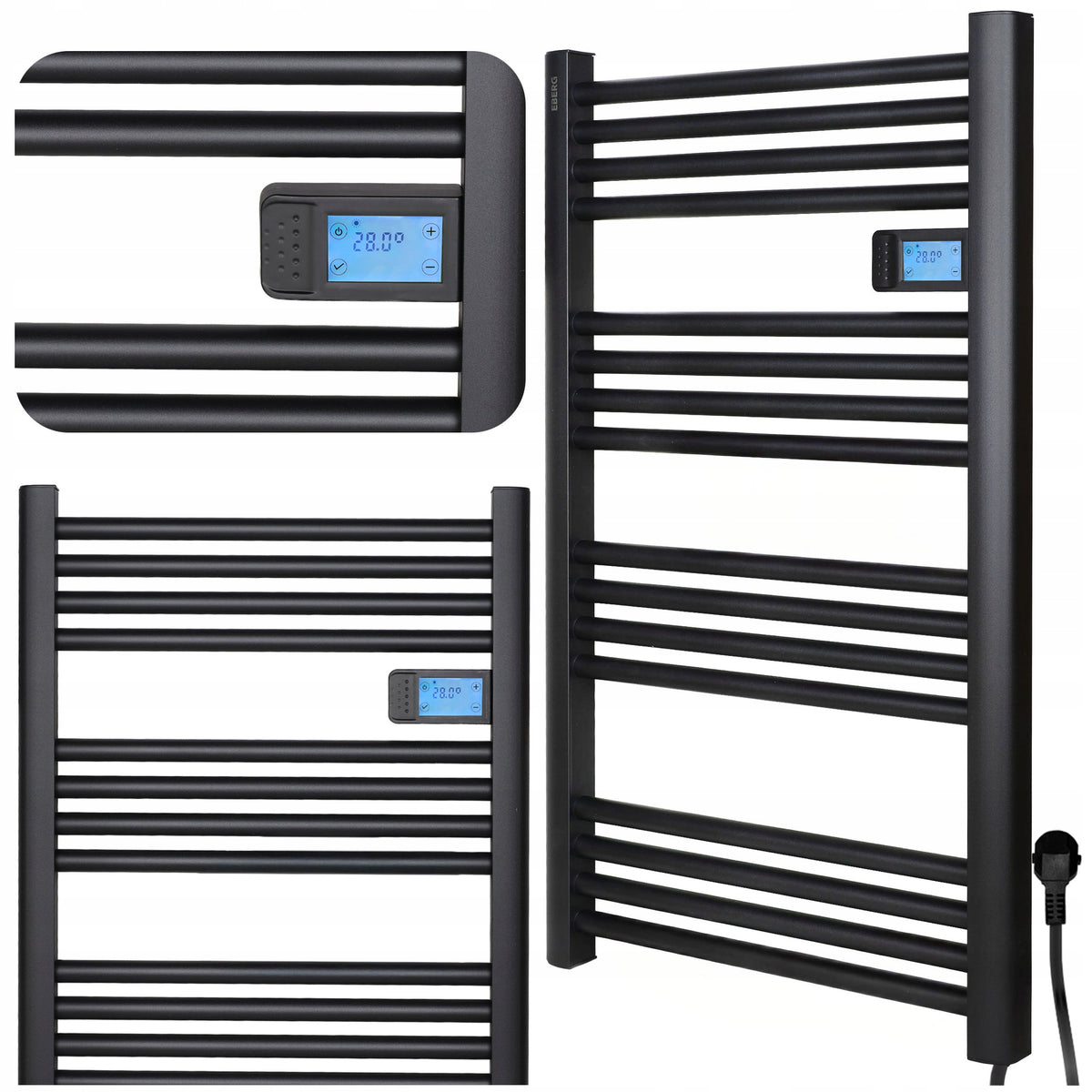 Grzejnik łazienkowy elektryczny ETW 500W drabinka ścienny +Termostat +Timer 540 mm 960 mm grzewcza czarny