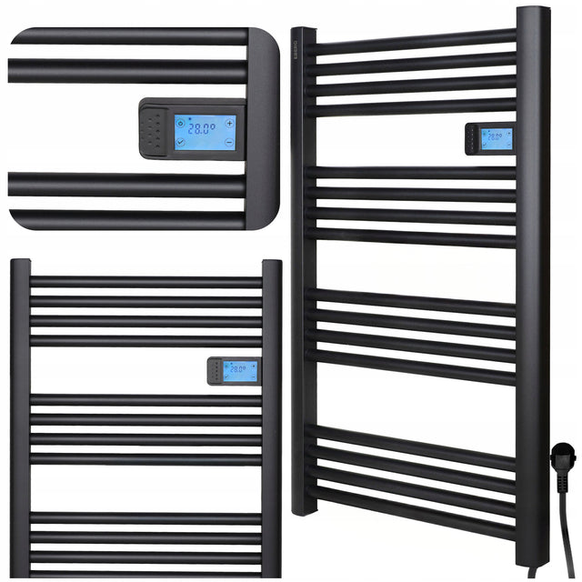 Grzejnik łazienkowy elektryczny ETW 500W drabinka ścienny +Termostat +Timer 540 mm 960 mm grzewcza czarny
