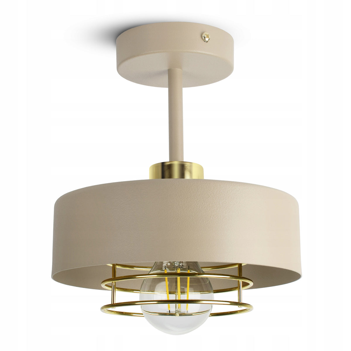 Lampa Sufitowa Wisząca Żyrandol Plafon Beżowa ECRU Złoto 1xE27 LED 760-ER1 metalowa oprawa do salonu, sypialni i