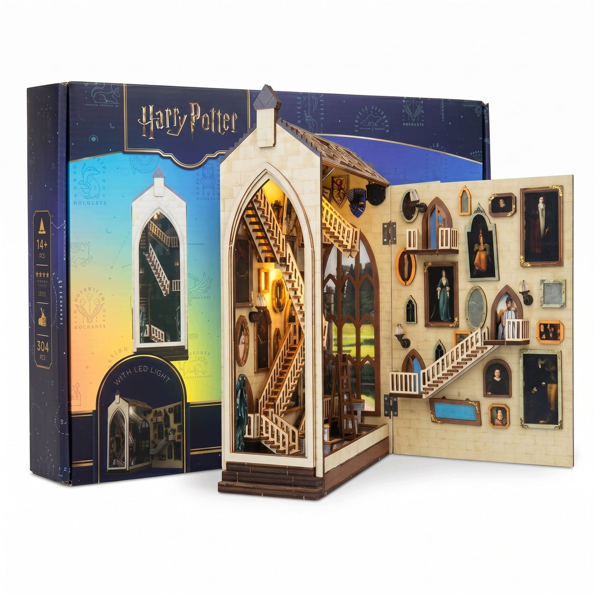 Harry Potter book nook 3D DIY Puzzle LED Dekoracja między książki Prezent wkładka do biblioteczki, miniaturowa scenka