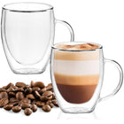 SZKLANKA TERMICZNA 6szt DO KAWY LATTE HERBATY Z PODWÓJNYM DNEM UCHEM 300ml kubki szklane do napojów gorących bezbarwne