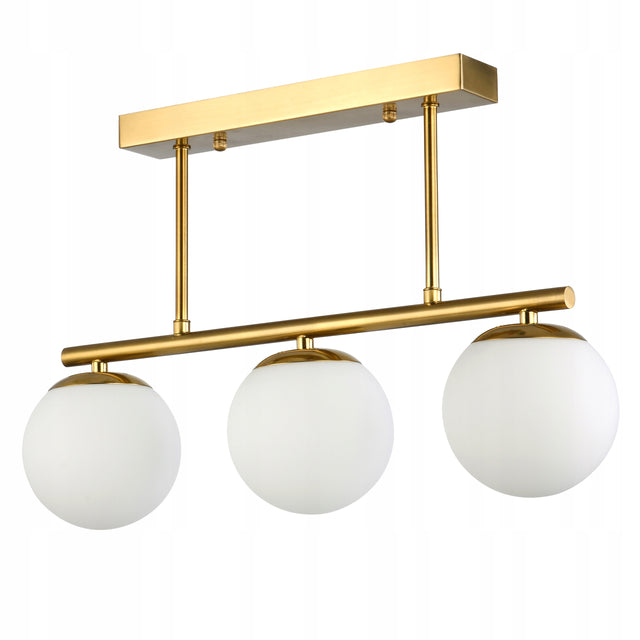 Lampa sufitowa wisząca żyrandol szklana kula 3x e27 loft 47cm złoty biały oprawa metalowa do salonu i jadalni na 3 żarówki