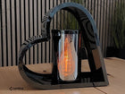 Metalowy znicz serce czarny szklany na grób cmentarz elegancki duży 26 CM lampion nagrobny led bez baterii