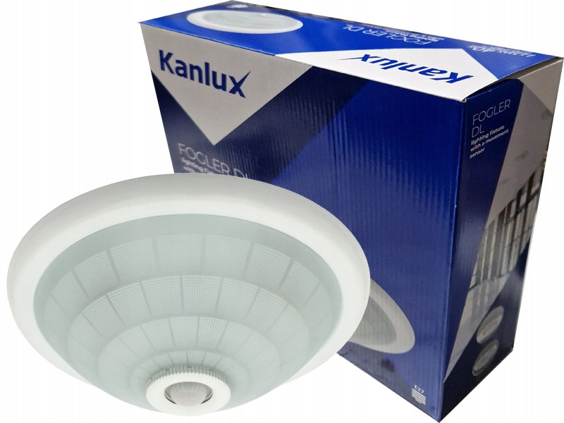 Plafon okrągły Kanlux z czujnikiem ruchu Fogler 2x E27 wymienne żarówki lampa do przedpokoju, korytarza, klatki