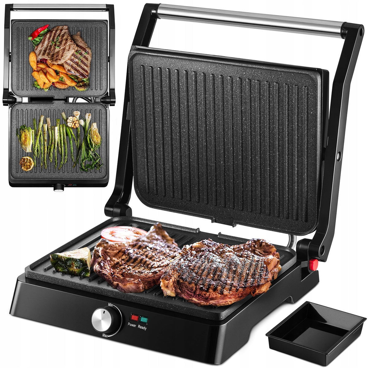 Grill do kanapek panini opiekacz toster rozkładany elektryczny duży 2200W nominalna czarny