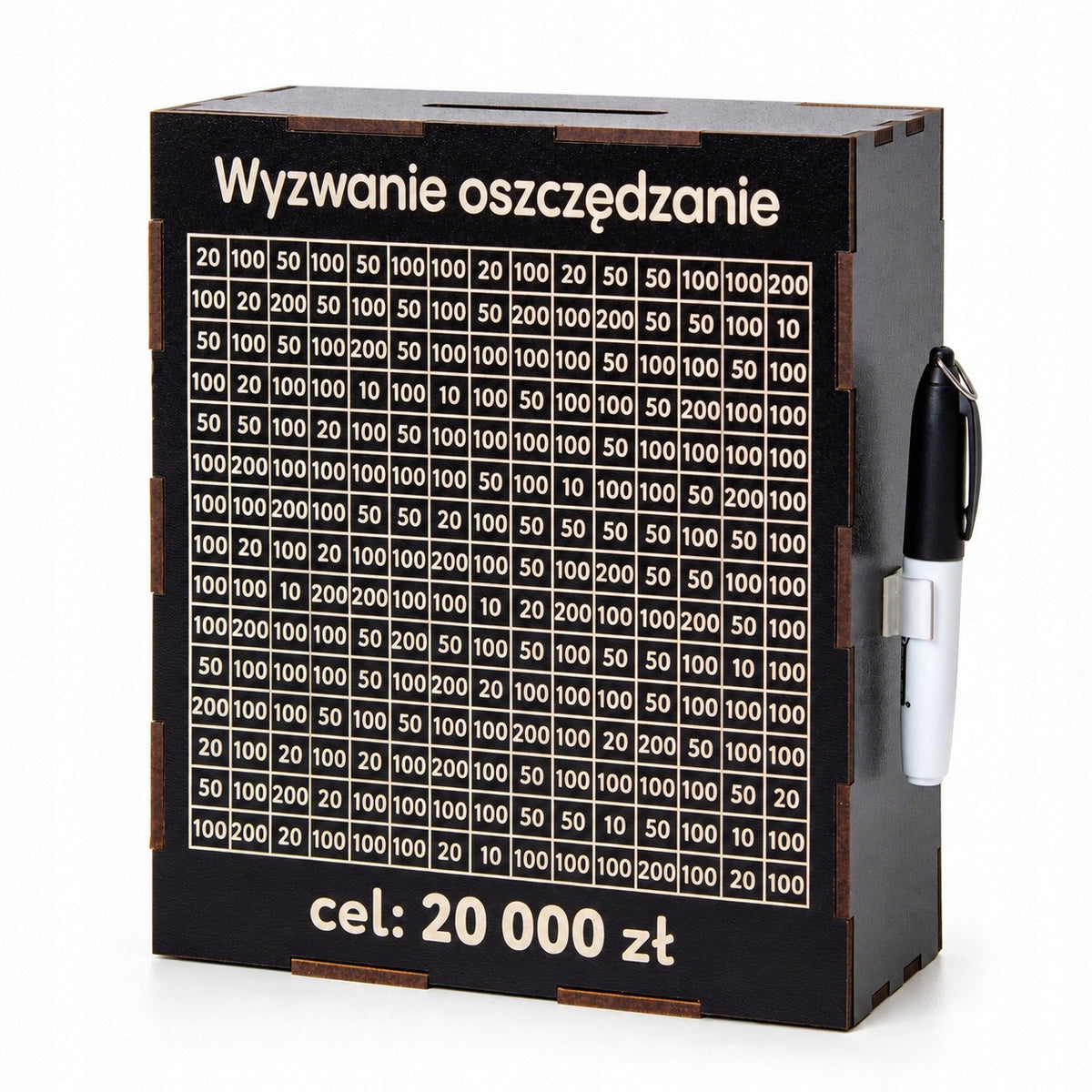 Skarbonka CZARNA 20000zl +MARKER wykreslana skarbonka wykreslanka pojemnik na oszczędności z grawerem, upominek