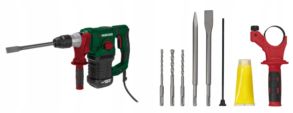 Młotowiertarka parkside 1550W wiertarka udarowa SDS 5J , dłuto 3 wiertła wiercenie w betonie do 32 mm, zasilanie