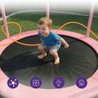 Trampolina dla dzieci domowa z siatką ochronną akcesoriami różowa do skakania, okrągła 140 cm, obciążenie 200 kg, 36